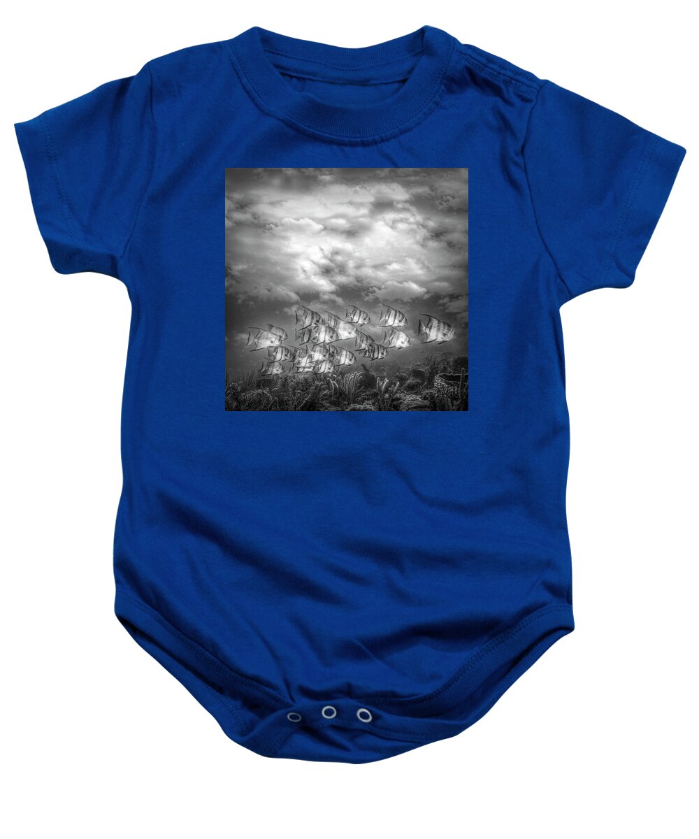Clouds Baby Onesie featuring the photograph Swimming under the Clouds in Black and White by Debra and Dave Vanderlaan