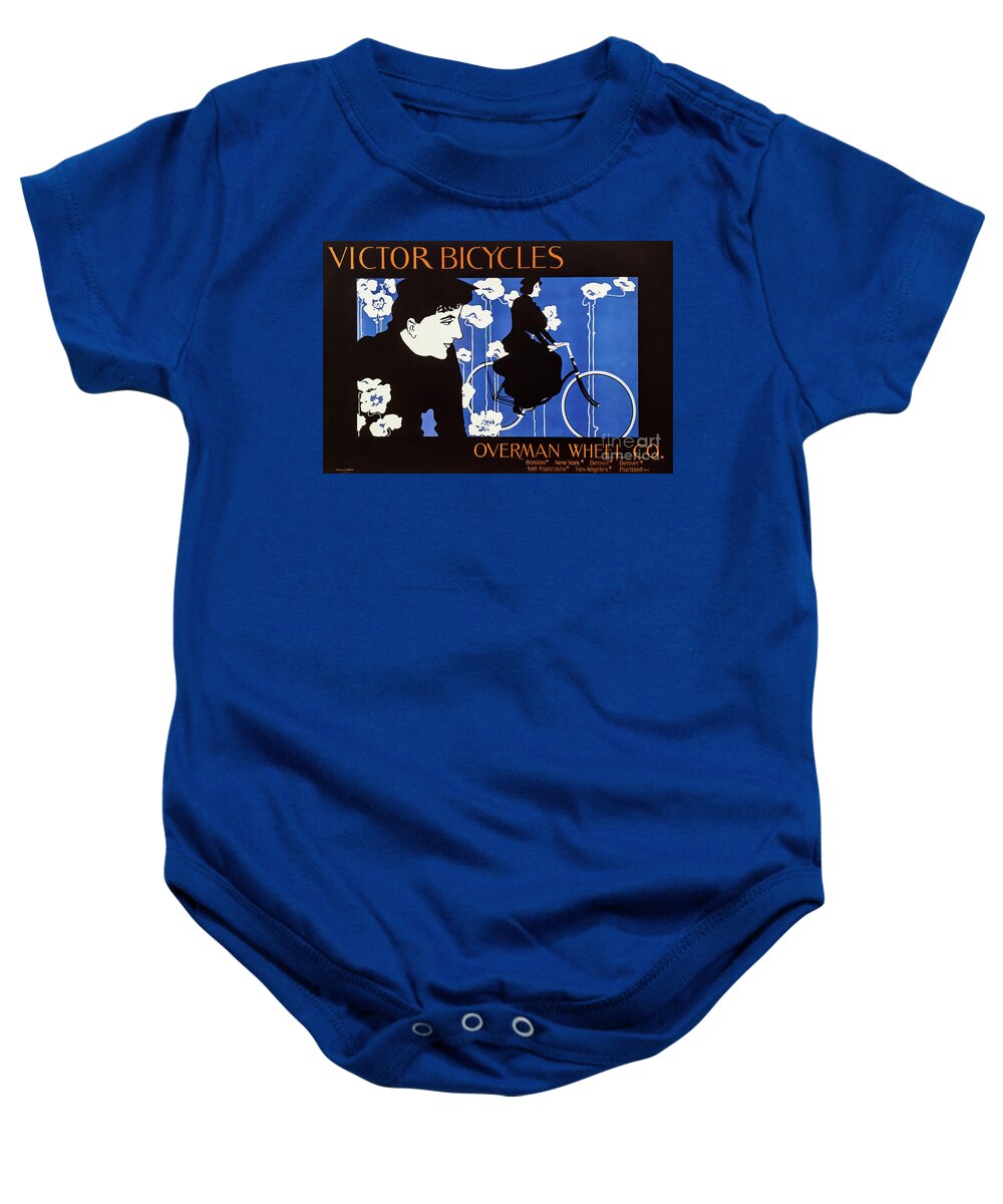 Victor Baby Onesie featuring the drawing Victor Bicylces Vintage Poster Chicago 1895 by M G Whittingham