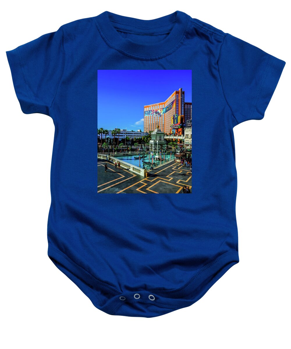  Baby Onesie featuring the photograph View From The Venetian to Treasure Island by Rodney Lee Williams