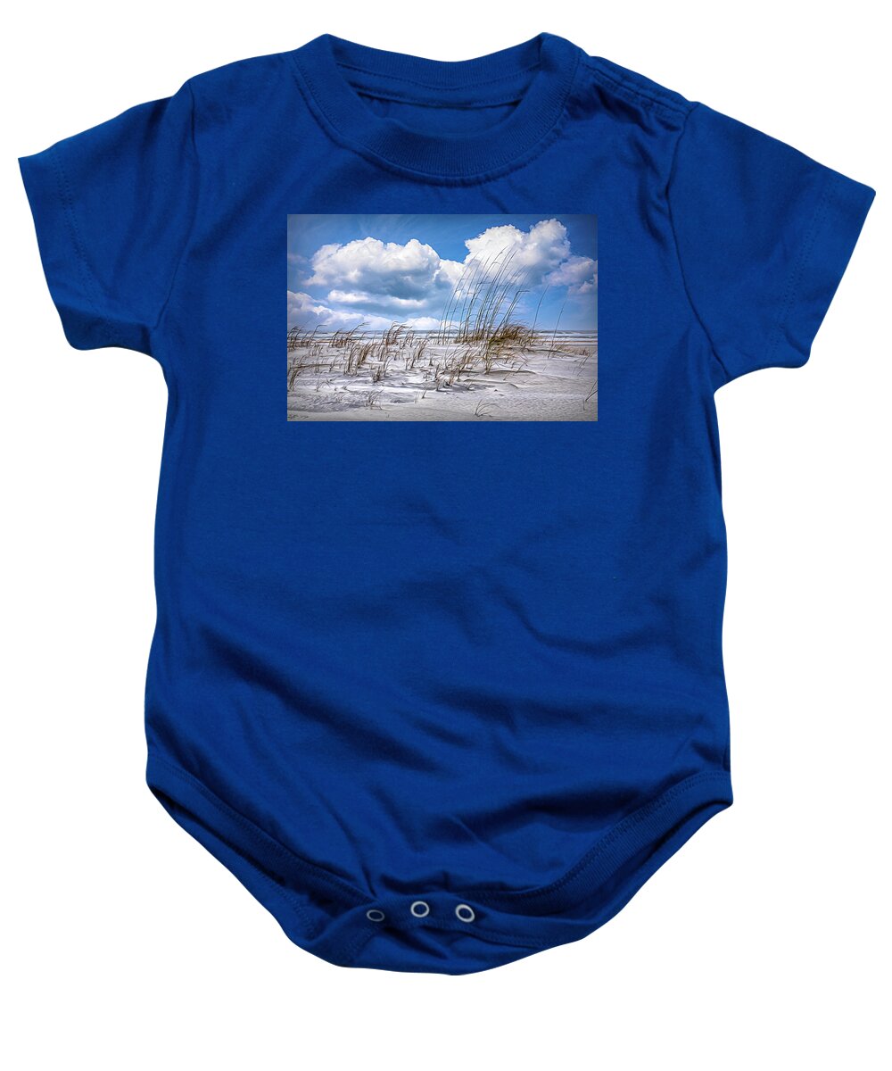 Clouds Baby Onesie featuring the photograph White Clouds over White Sands Painting by Debra and Dave Vanderlaan