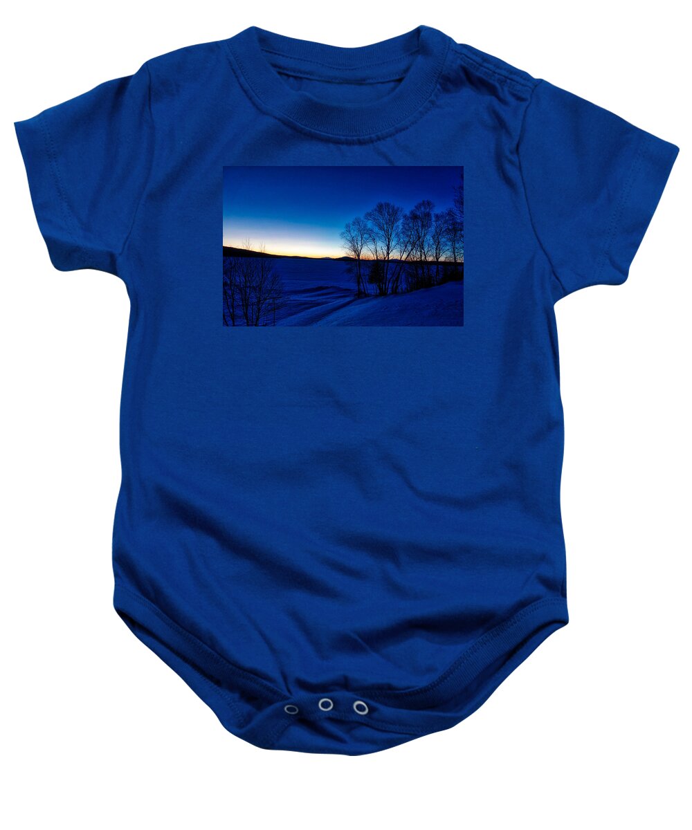 Lake Baby Onesie featuring the photograph Winter Sunset Blu by Russel Considine