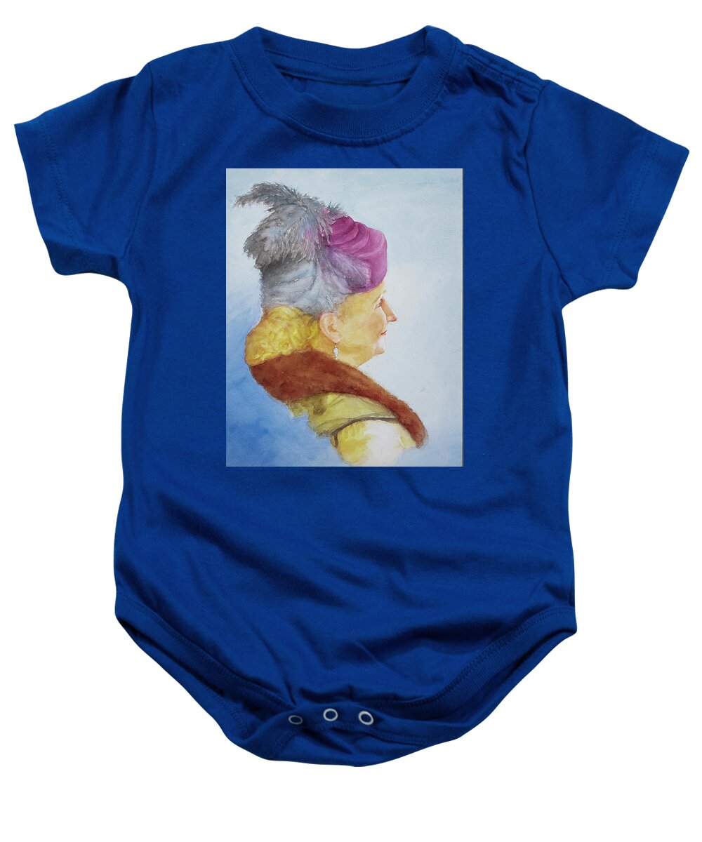 2020 Baby Onesie featuring the painting Woman in the Feathered Magenta Hat by George Harth