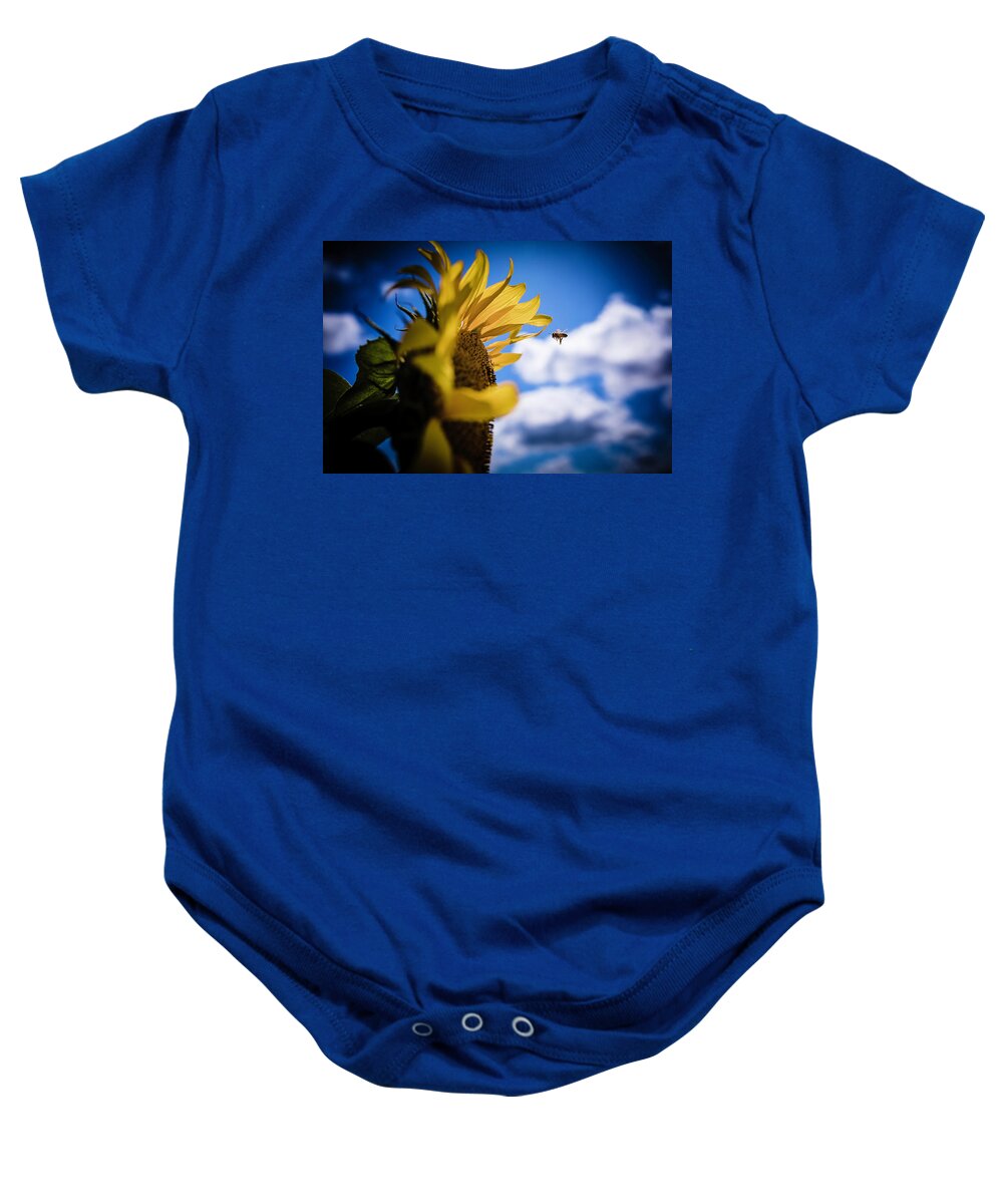  Baby Onesie featuring the photograph Zooming Bee by Nicole Engstrom