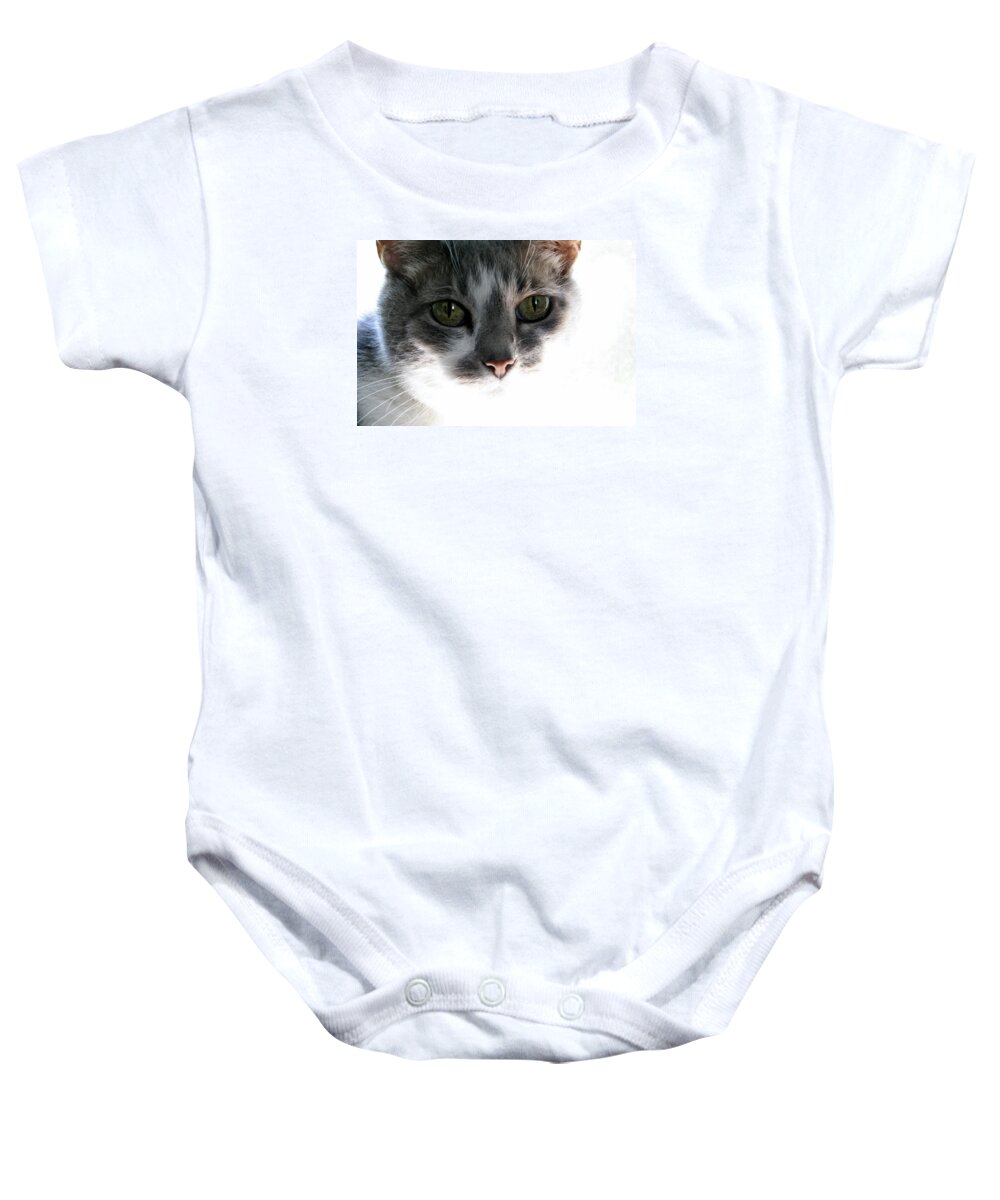 Feline Baby Onesie featuring the photograph Gray Cat with Green Eyes by Valerie Collins