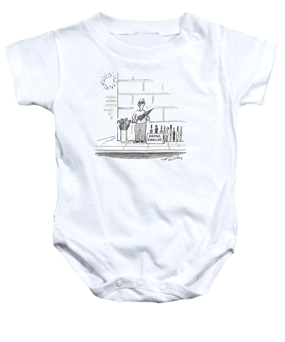 Drone Shields Baby Onesie featuring the drawing Drone Shields #1 by Mike Twohy