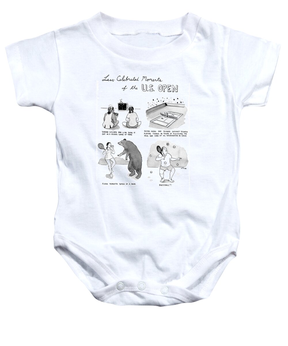 Less Celebrated Moments Of The U. S. Open Baby Onesie featuring the drawing Less Celebrated Moments Of The Us Open #1 by Emily Flake