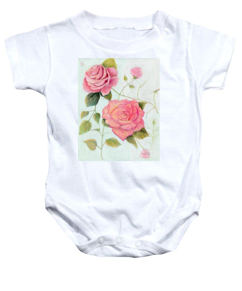 Roses Baby Onesie featuring the painting Dianne's Roses by Marlene Book