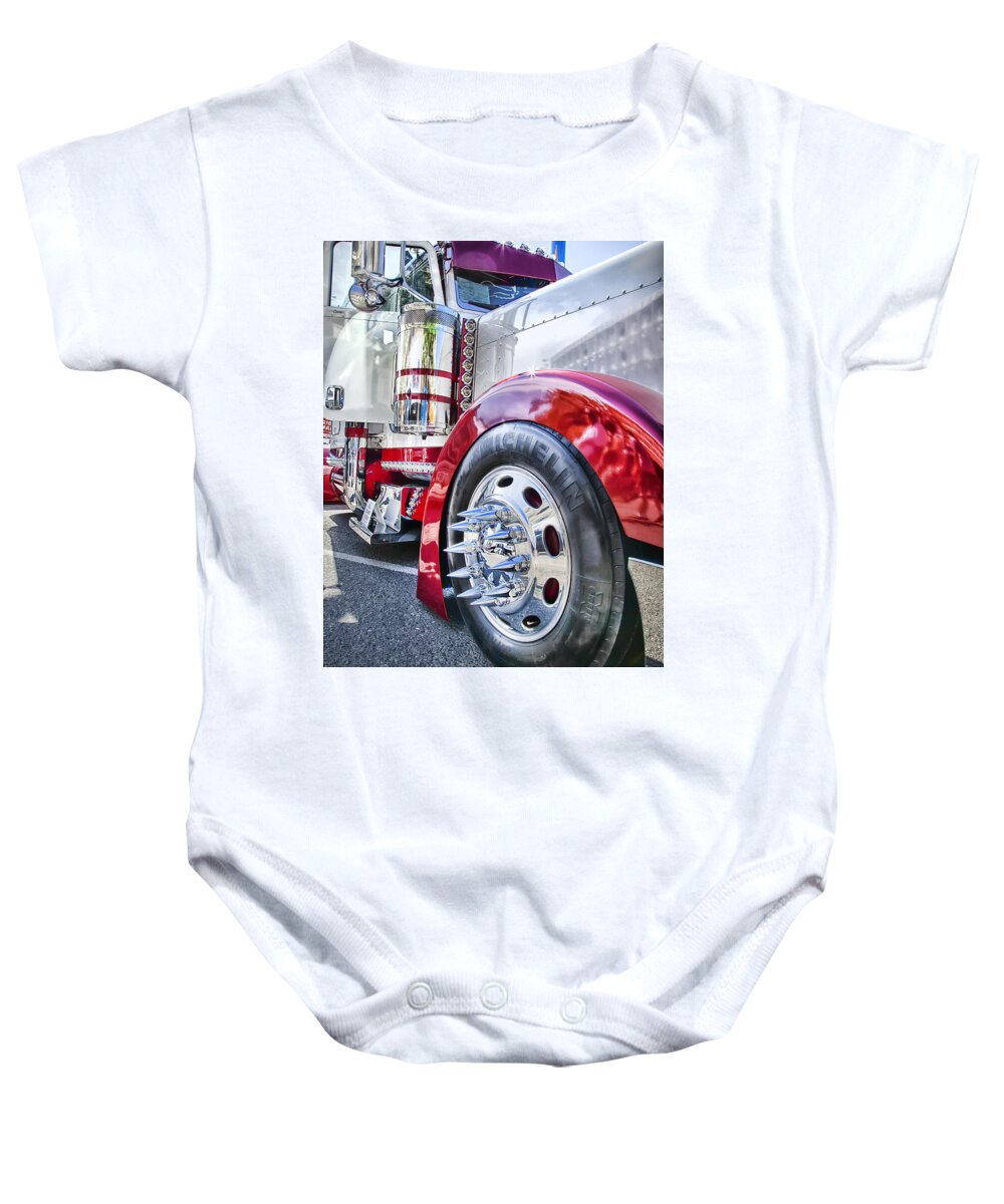 Peterbilt Baby Onesie featuring the photograph Sinister Semi by Theresa Tahara