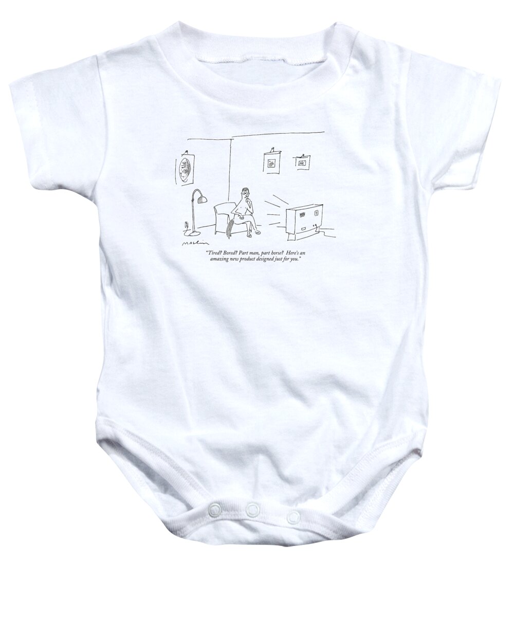 Consumerism Modern Life Animals Humans Mythical Beasts Shopping 121854 Mma Michael Maslin 
(centaur Watching T.v.) Baby Onesie featuring the drawing Tired? Bored? Part Man by Michael Maslin