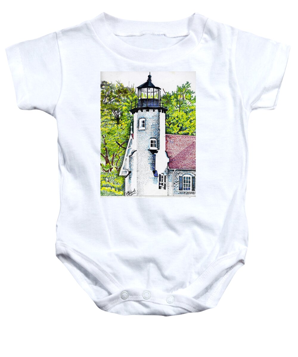 White Baby Onesie featuring the drawing White River Station #1 by Bill Richards