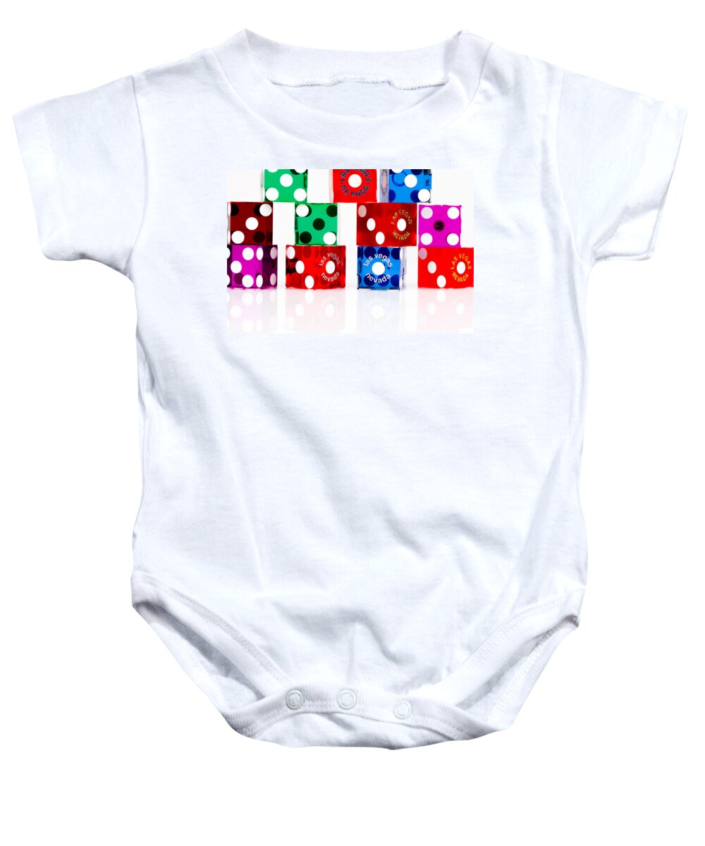 Las Vegas Baby Onesie featuring the photograph Colorful Dice by Raul Rodriguez