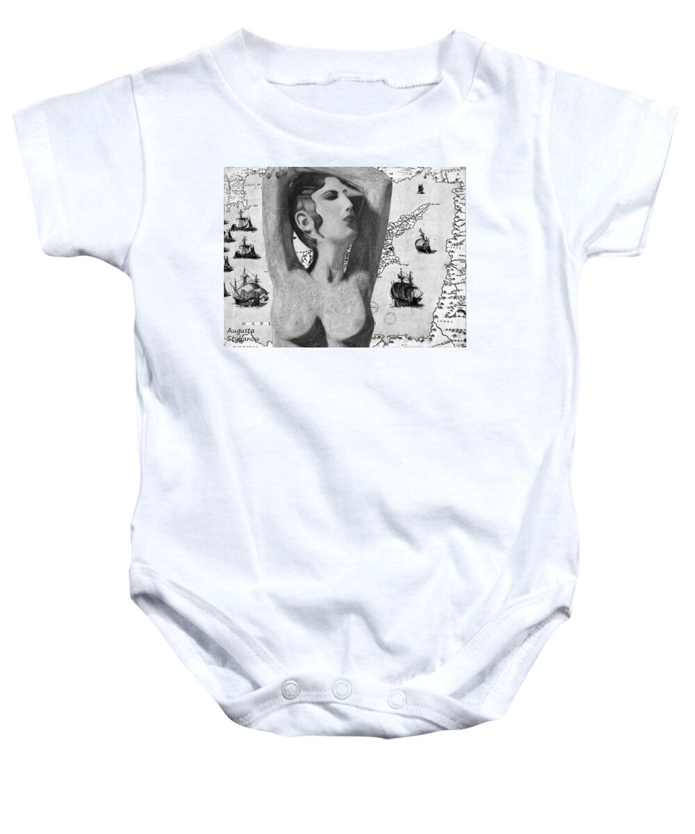 Augusta Stylianou Baby Onesie featuring the digital art Ancient Cyprus Map and Aphrodite #15 by Augusta Stylianou