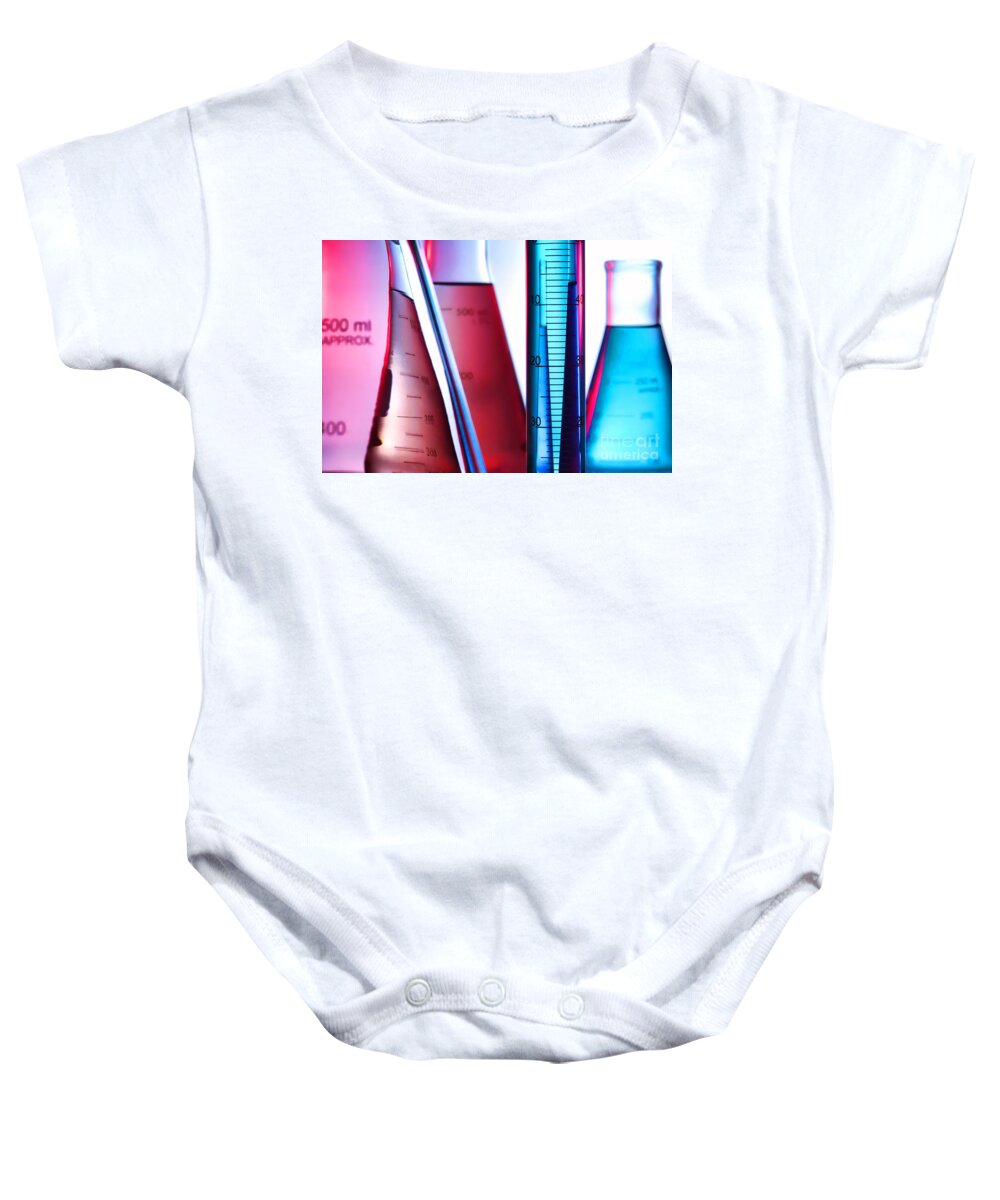 Flask Baby Onesie featuring the photograph Laboratory Equipment in Science Research Lab by Science Research Lab By Olivier Le Queinec
