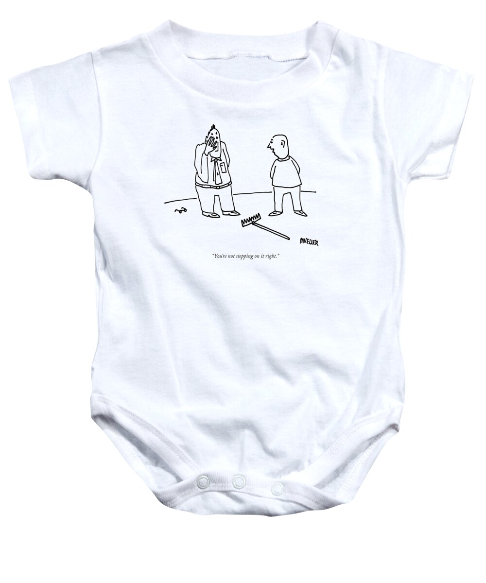 Rake Baby Onesie featuring the drawing You're Not Stepping On It Right by Peter Mueller
