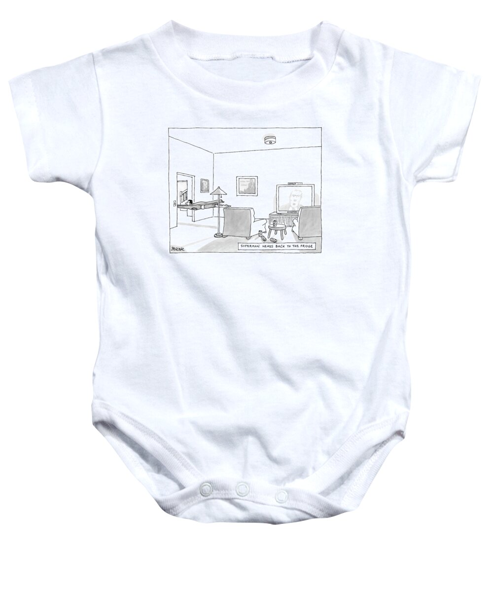 Hero Baby Onesie featuring the drawing New Yorker August 20th, 2007 by Jack Ziegler