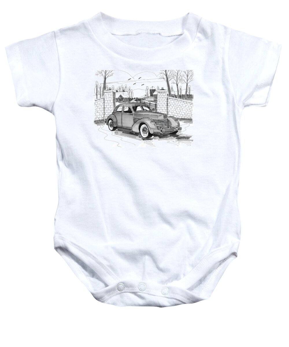 1937 Cord 812 Baby Onesie featuring the drawing 1937 Cord 812 by Richard Wambach