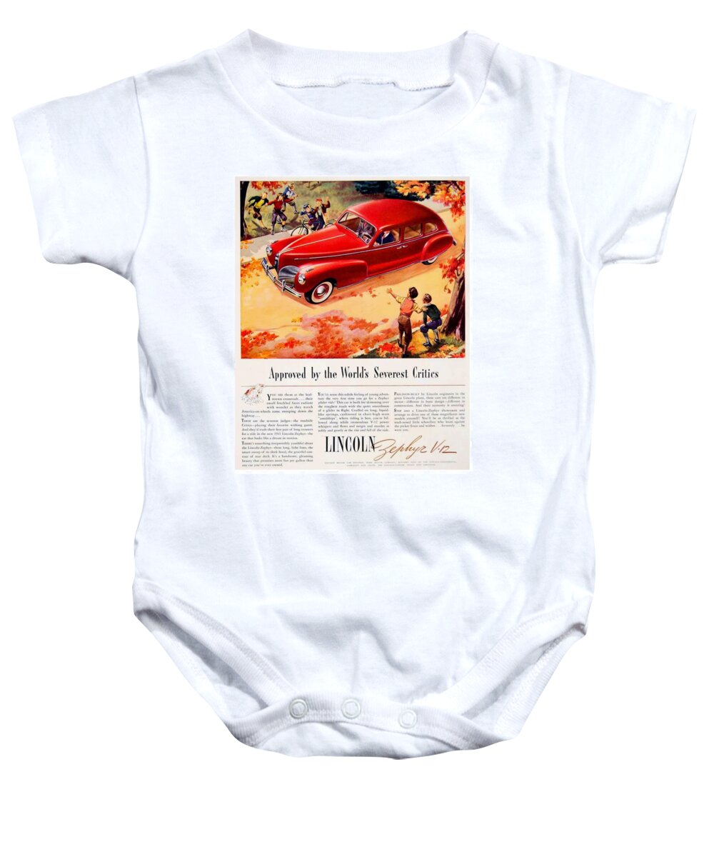 1940 Baby Onesie featuring the digital art 1940 - Lincoln Zephyr V-12 Advertisement - Color by John Madison