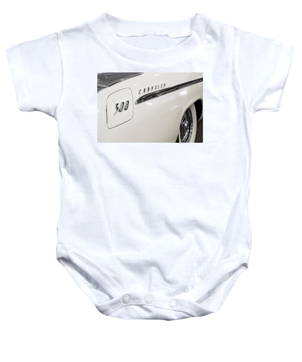 1955 Baby Onesie featuring the photograph 1955 Chrysler 300 Emblem by Ron Pate