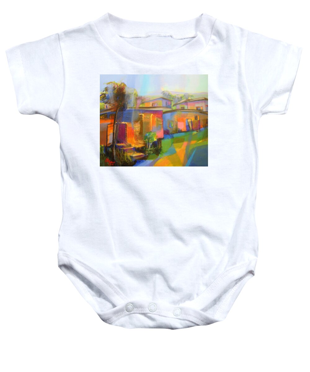 Abstract Baby Onesie featuring the painting Houses #2 by Cynthia McLean