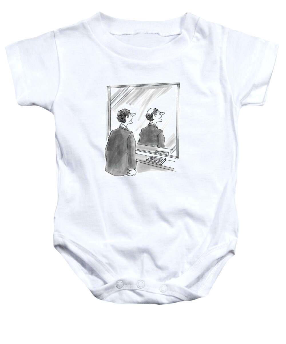 118903 Kma Kenneth Mahood ('after Magritte'
Surrealist Painter Magritte's Paintings Shown In Everyday Situations.) Baby Onesie featuring the drawing New Yorker October 12th, 1992 #2 by Kenneth Mahood