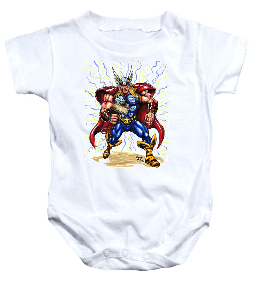 Thor Baby Onesie featuring the drawing Thor #2 by John Ashton Golden
