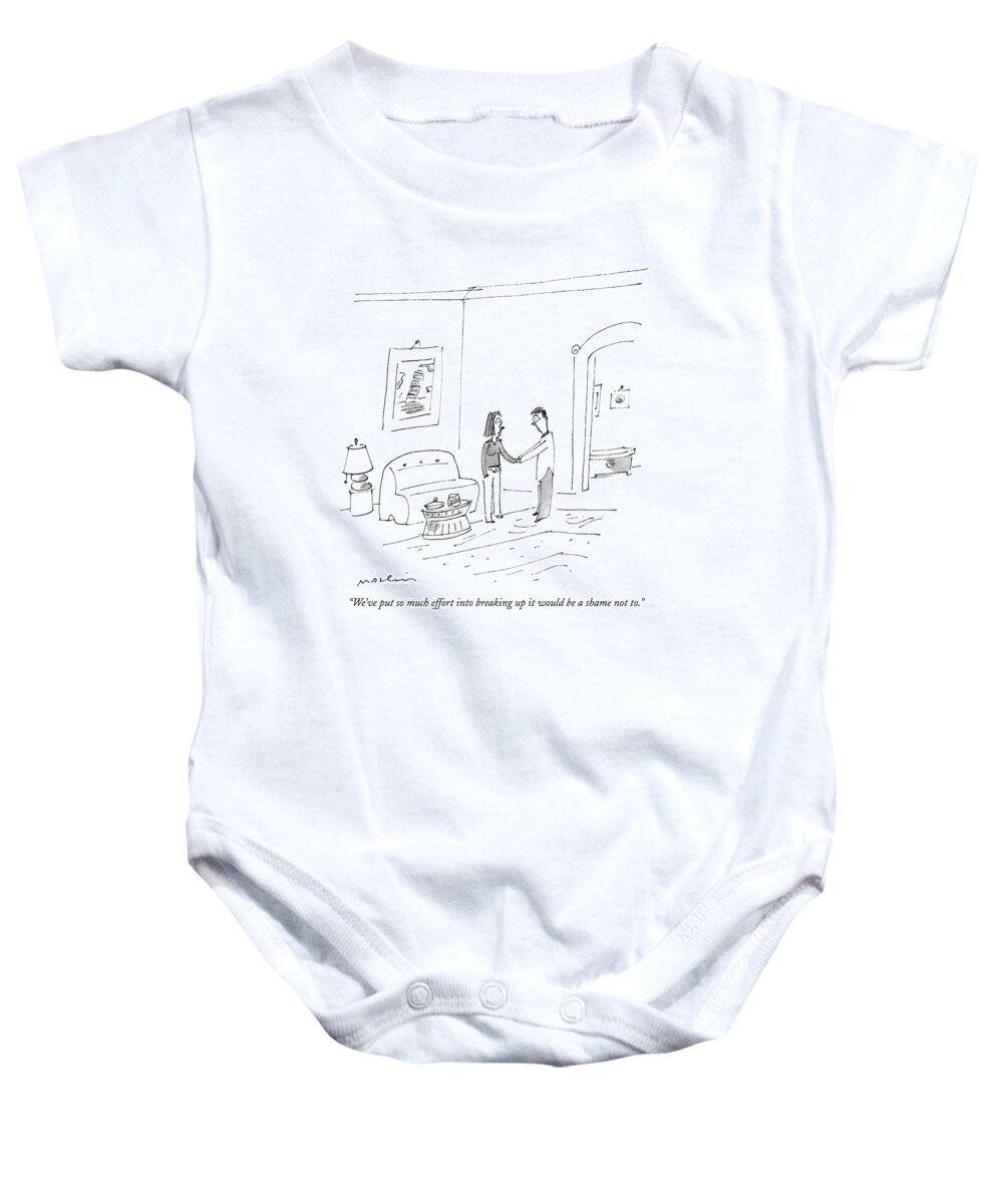 Couple Baby Onesie featuring the drawing We've Put So Much Effort Into Breaking by Michael Maslin