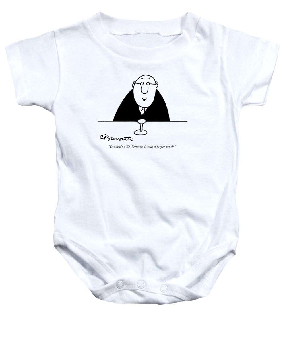 Honesty Baby Onesie featuring the drawing It Wasn't A Lie by Charles Barsotti