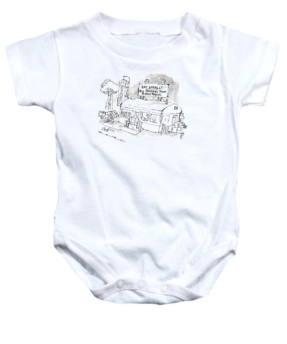 Eat Locally Baby Onesie featuring the drawing New Yorker November 24th, 2008 by Sidney Harris