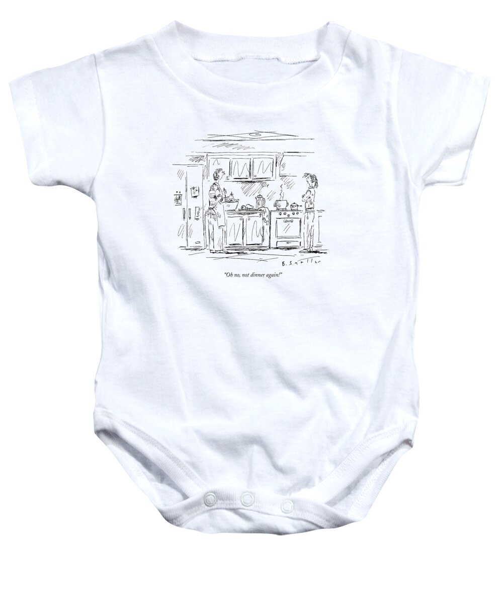 Cook Baby Onesie featuring the drawing Oh No, Not Dinner Again! by Barbara Smaller