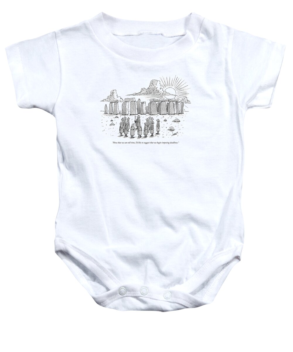 Ancient History Regional England Business Baby Onesie featuring the drawing Now That We Can Tell Time by Tom Cheney