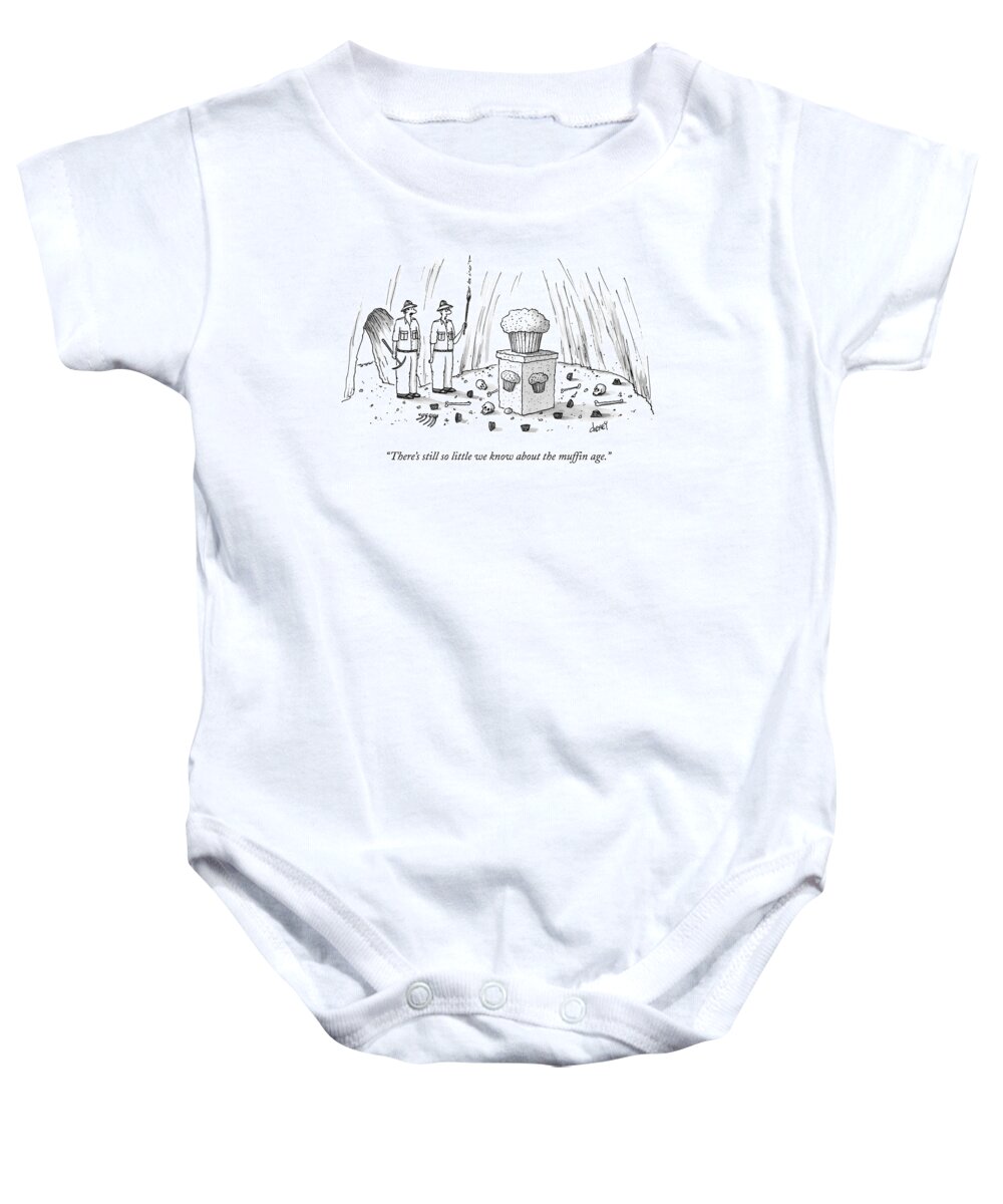 Muffin Baby Onesie featuring the drawing There's Still So Little We Know About The Muffin by Tom Cheney