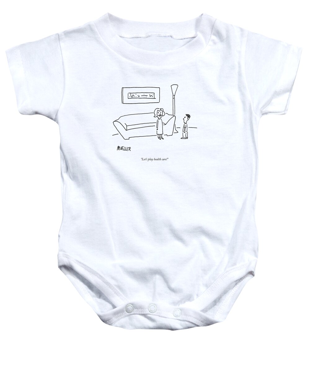 
(little Girl To Little Boy.) 125051 Pmu Peter Mueller Children Doctor Games Sex Baby Onesie featuring the drawing Let's Play Health Care! by Peter Mueller