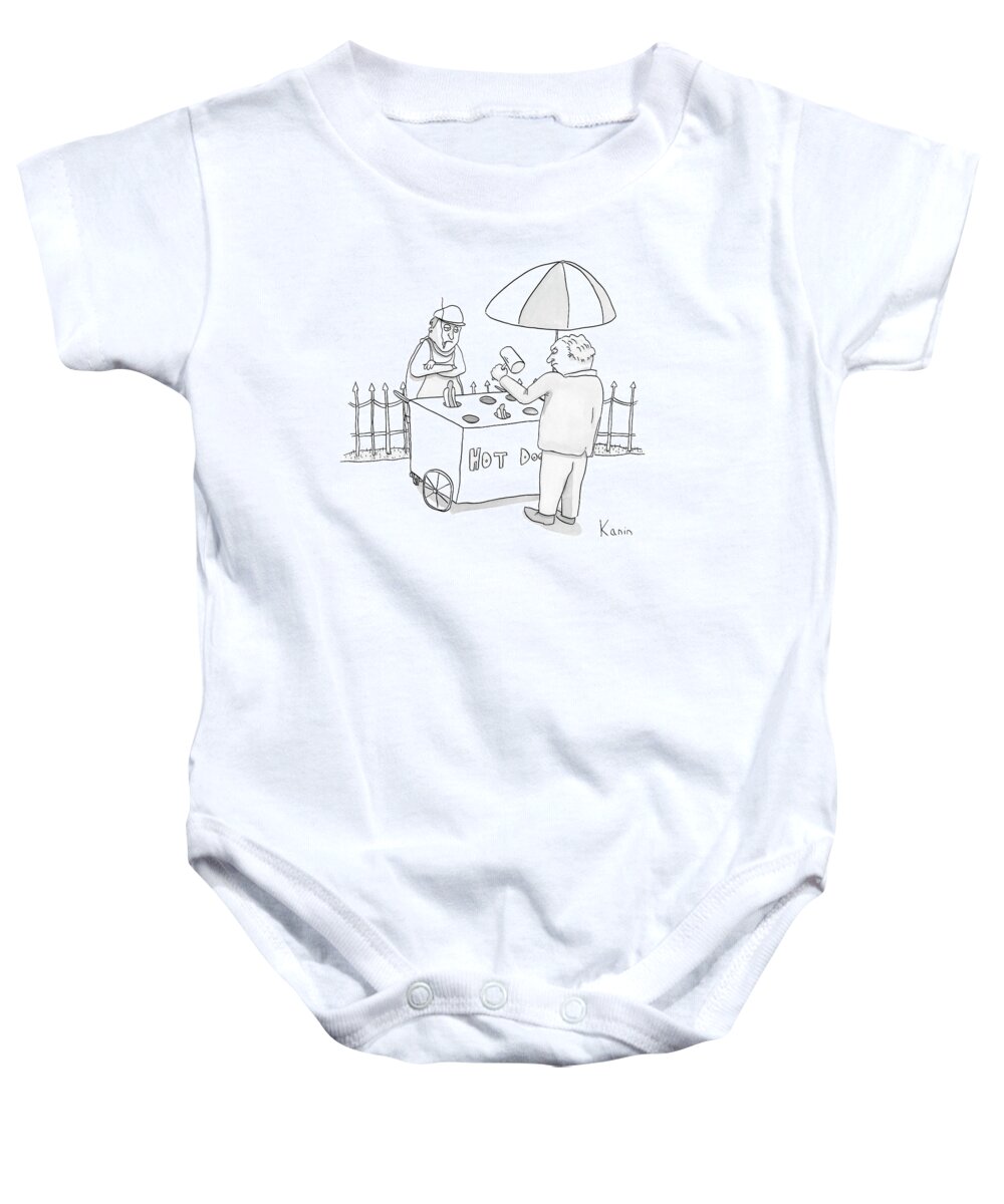 Vendor Baby Onesie featuring the drawing New Yorker March 5th, 2007 by Zachary Kanin