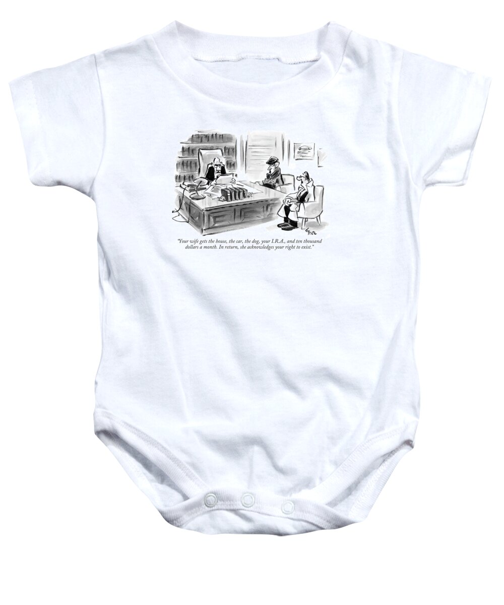 Relationships Marriage Divorce Real Estate Pets Money Lawyers Couple

(divorce Lawyer Speaking To Wealthy Couple.) 122103 Llo Lee Lorenz Baby Onesie featuring the drawing Your Wife Gets The House by Lee Lorenz