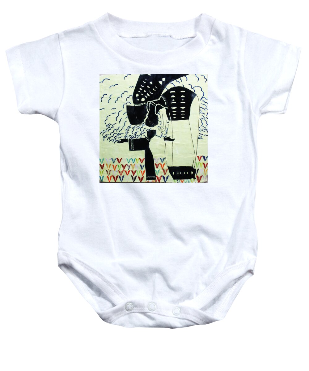 Jesus Baby Onesie featuring the ceramic art The Holy Family #6 by Gloria Ssali