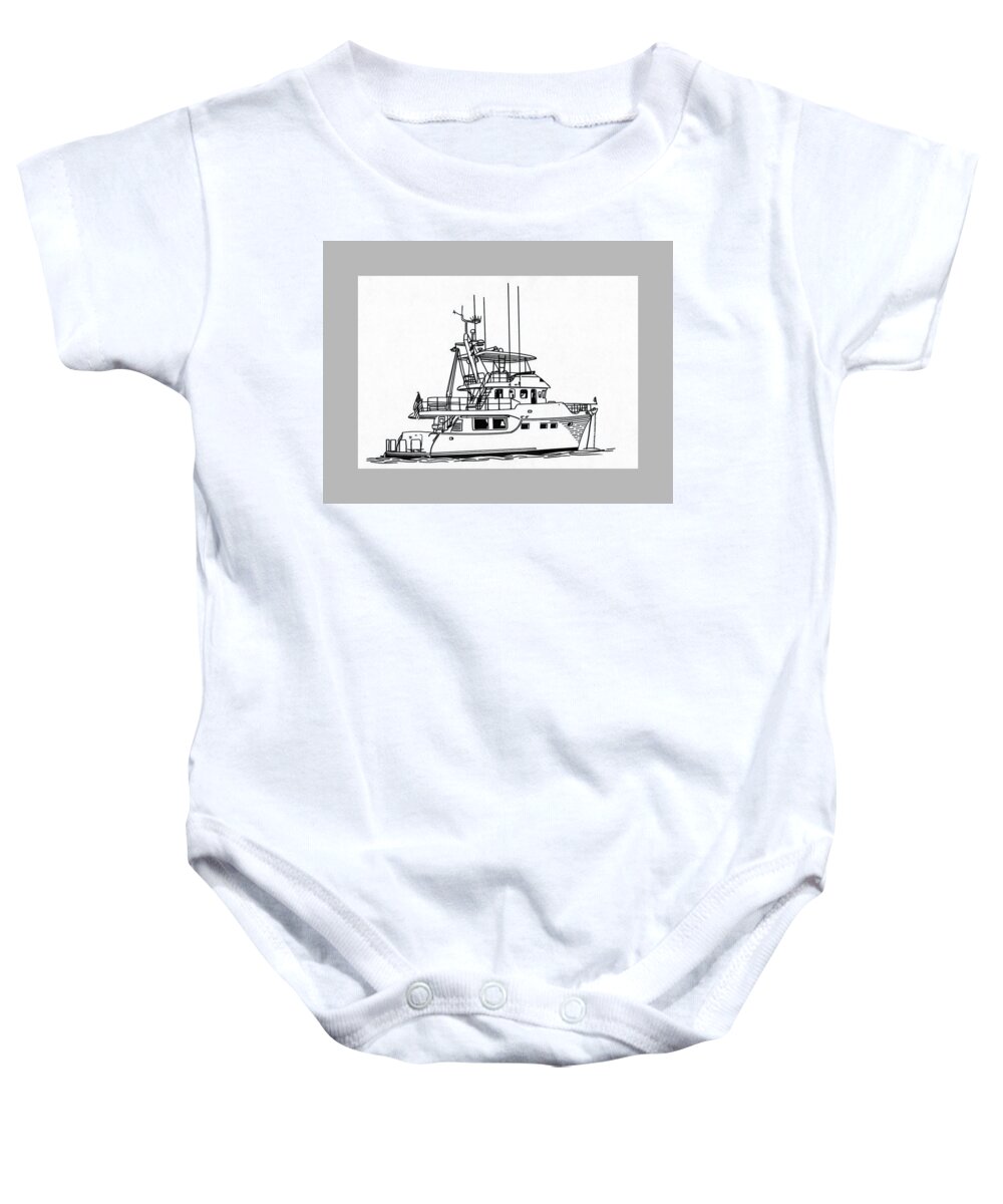 Artwork Of Yachts Baby Onesie featuring the drawing 60 Foot Nordhav Grand Yacht by Jack Pumphrey