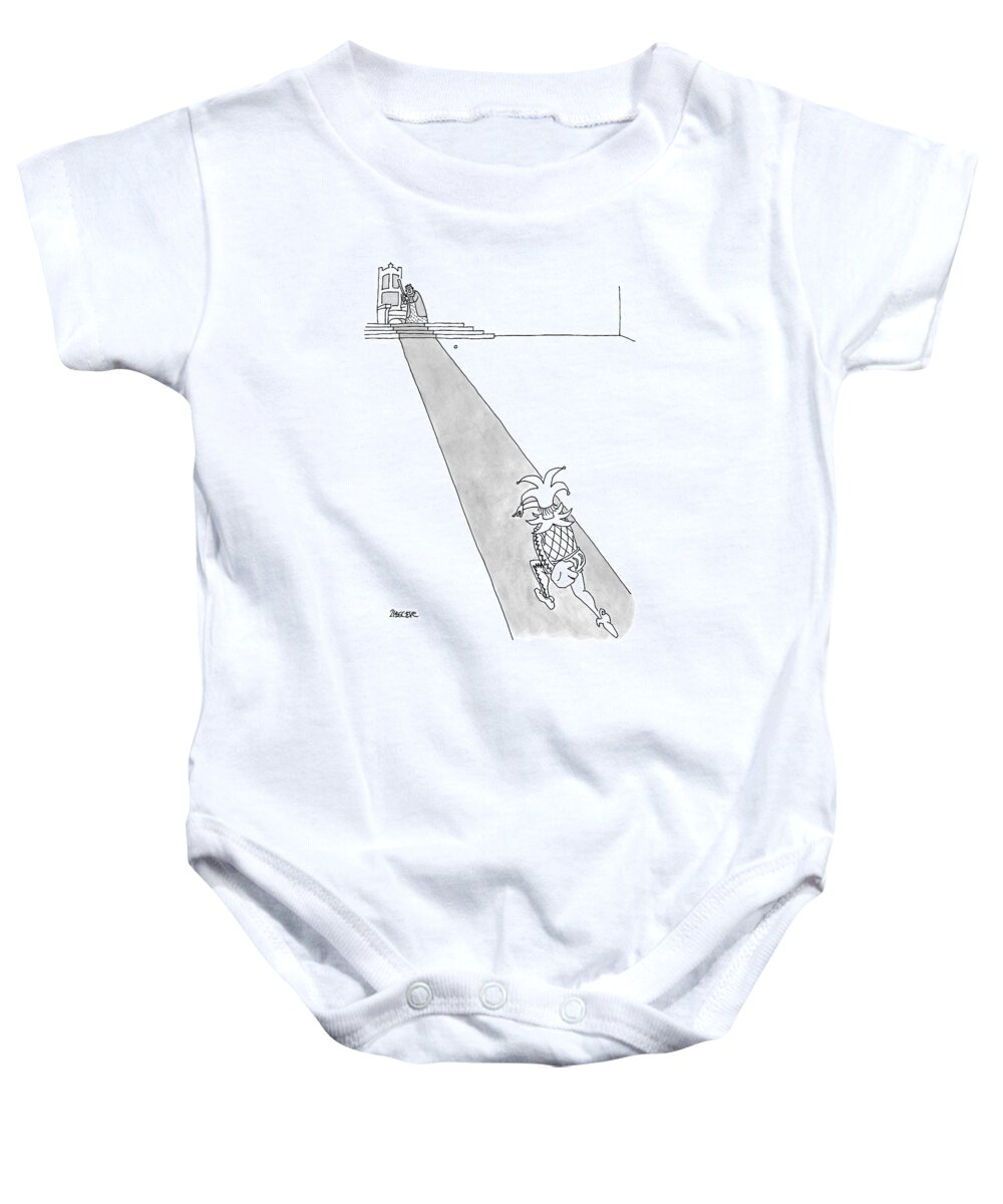 
(a Court Jester Is Throwing A Baseball To A King. The King Stands Beside His Throne Baby Onesie featuring the drawing Captionless by Jack Ziegler