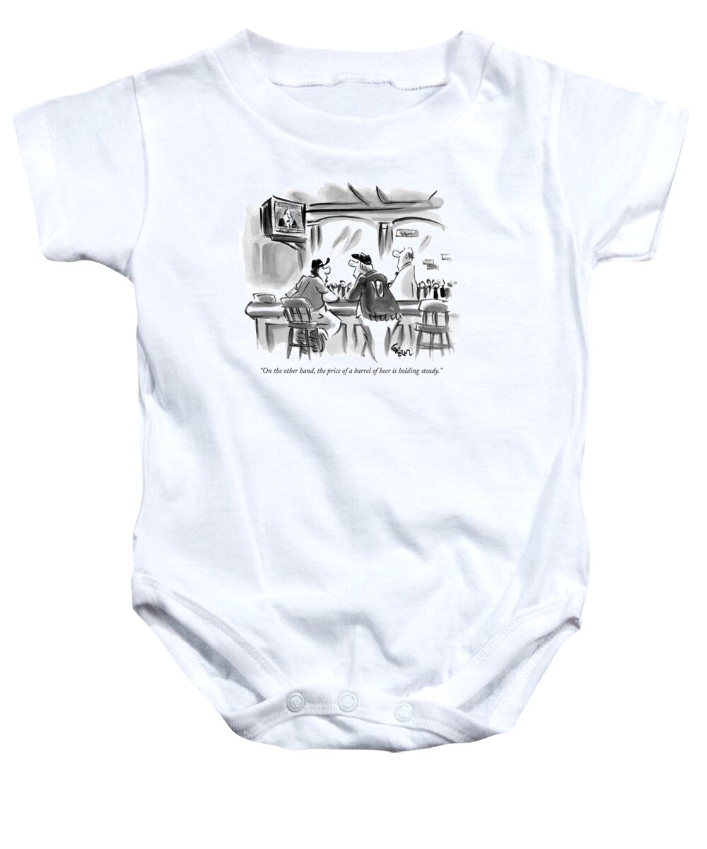 Business Consumerism Media Stock Market Jargon Investments

(one Bar Patron Talking To Another As They Watch A Television News Show.) 121177 Llo Lee Lorenz Baby Onesie featuring the drawing On The Other Hand #2 by Lee Lorenz