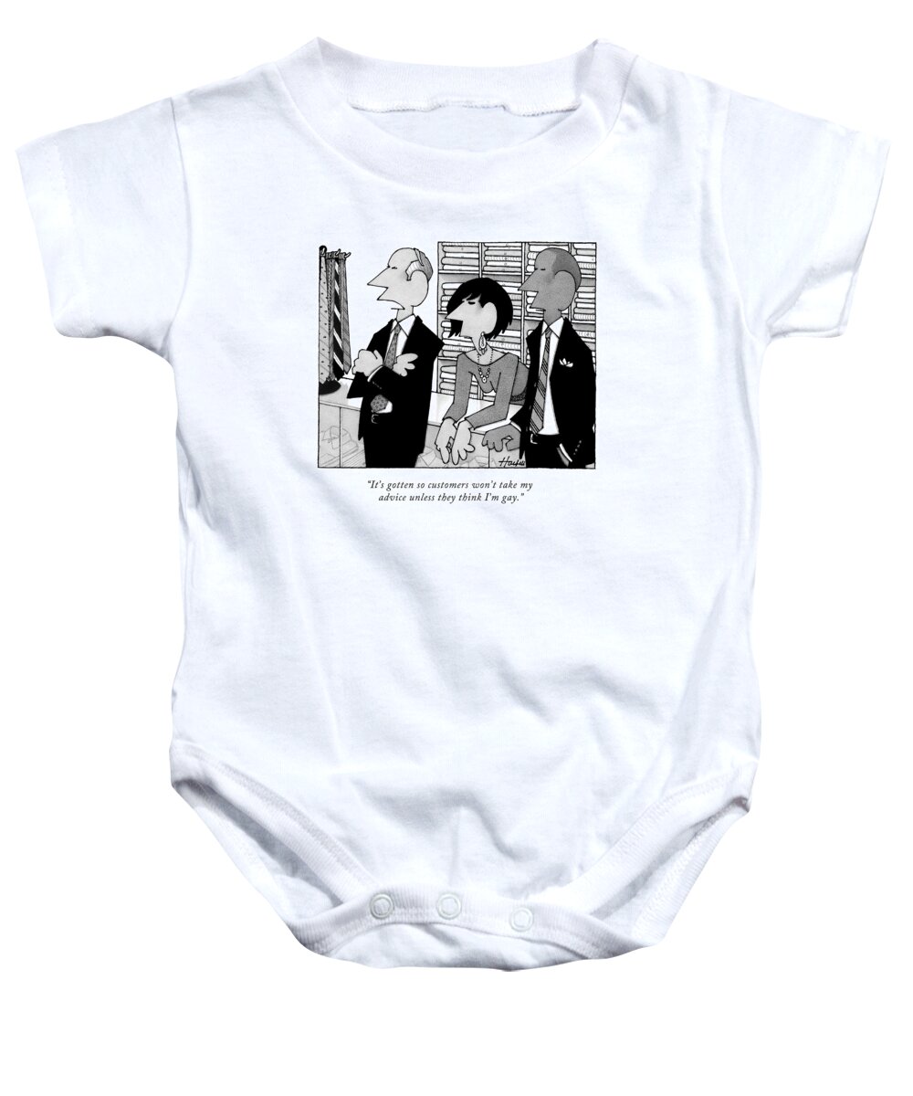 Store Baby Onesie featuring the drawing It's Gotten So Customers Won't Take My Advice by William Haefeli
