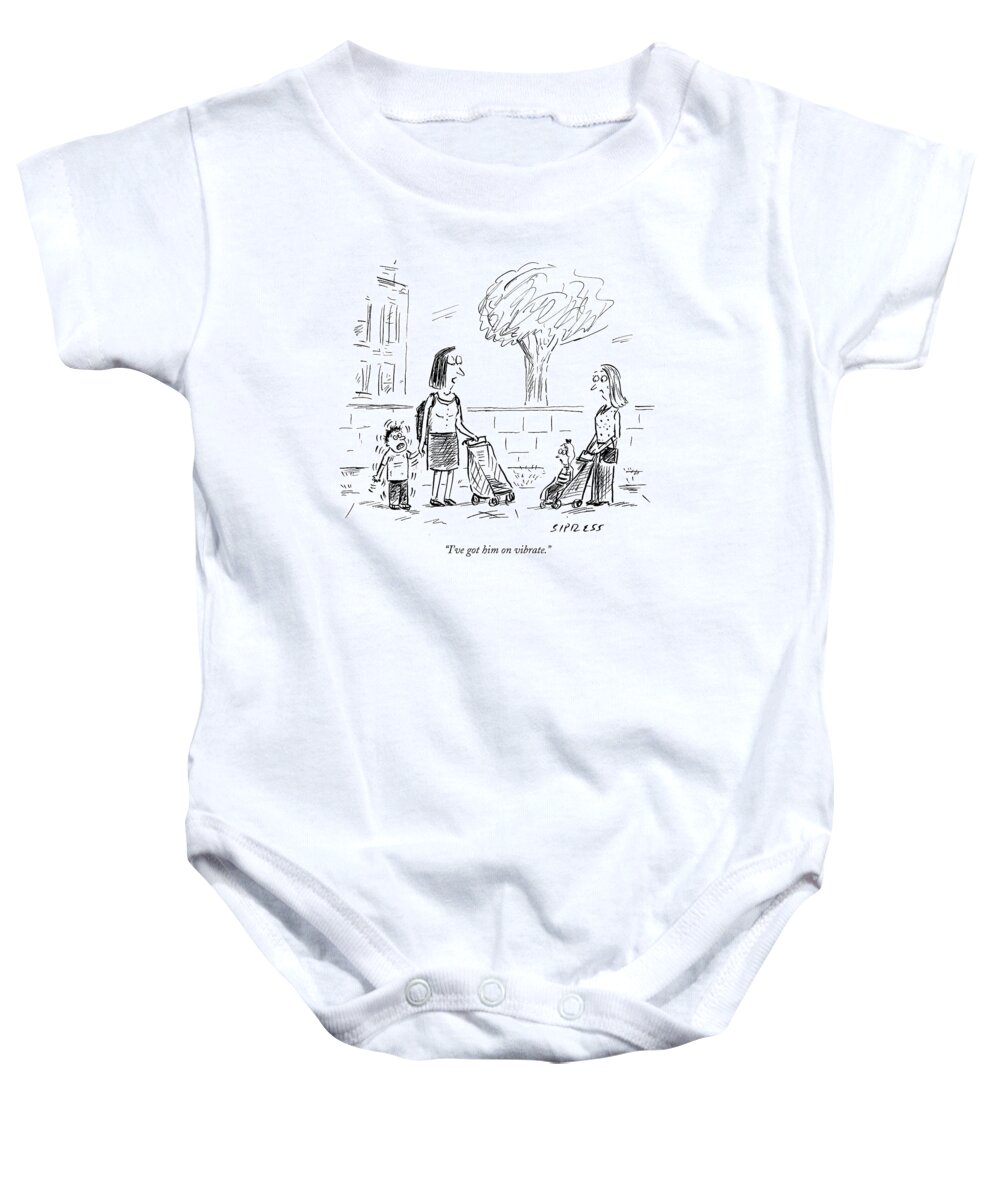 Technology Baby Onesie featuring the drawing I've Got Him On Vibrate by David Sipress
