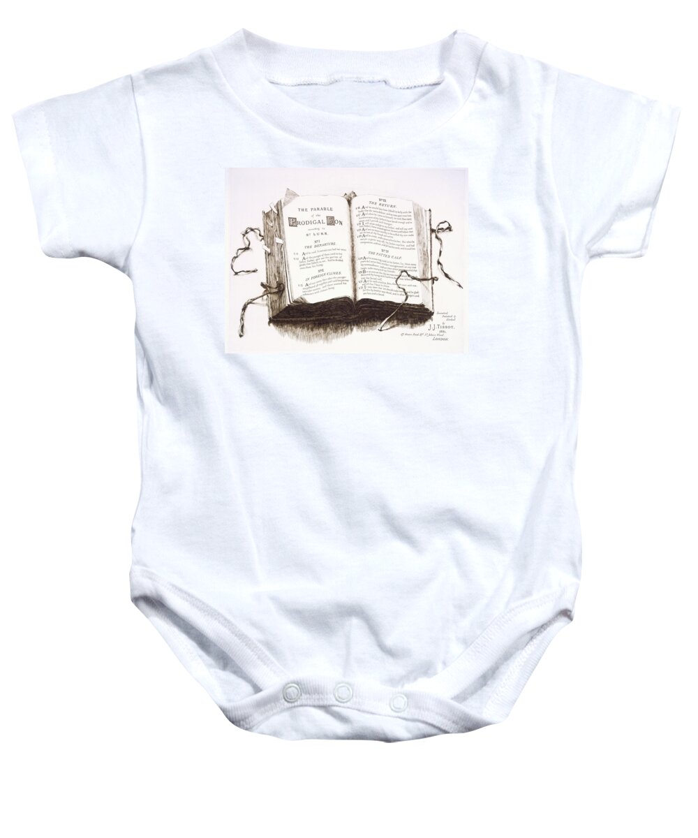 Ties Baby Onesie featuring the painting A Bible Open At The Parable by James Jacques Joseph Tissot