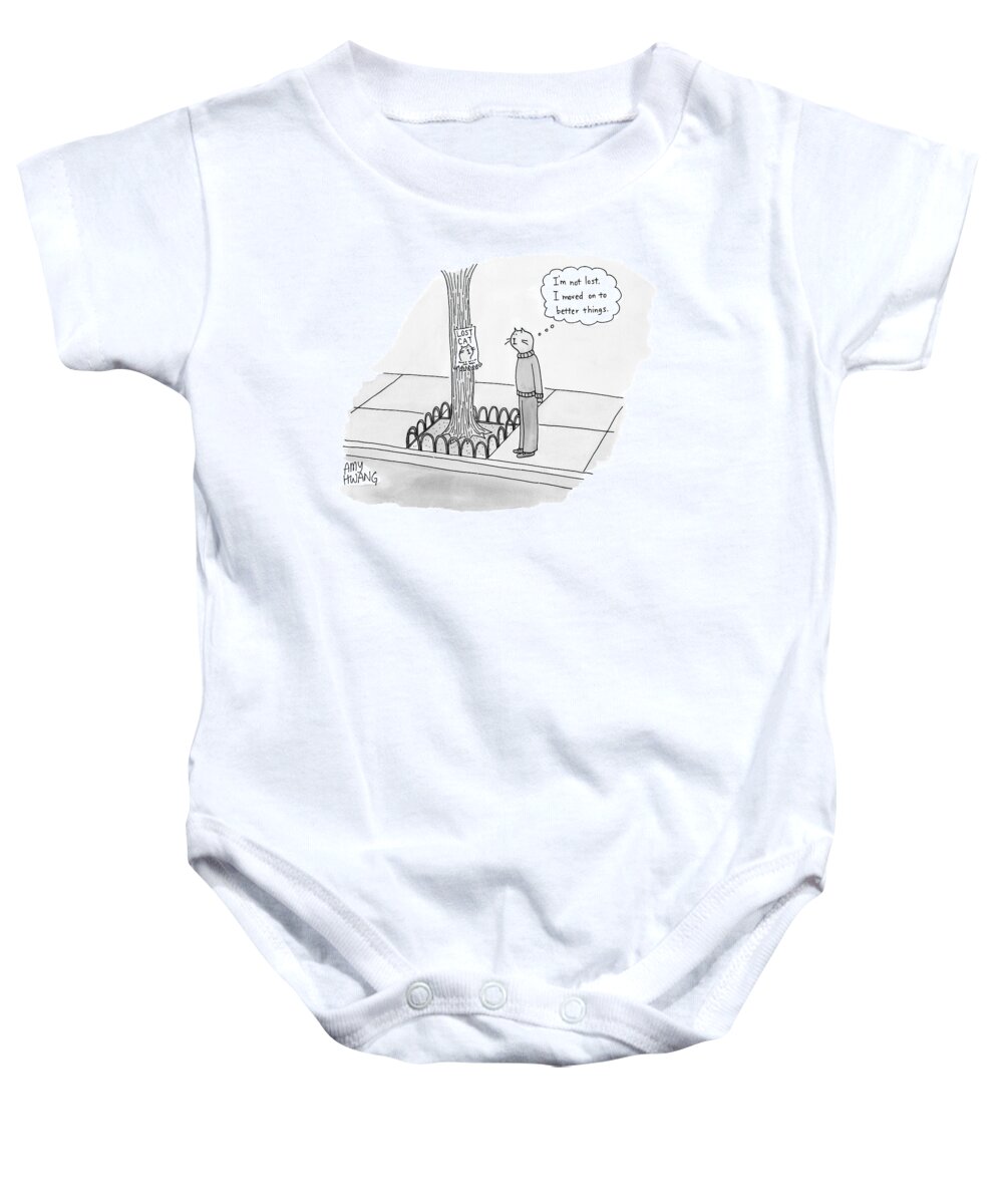 Cats Baby Onesie featuring the drawing A Cat Walking Upright And Wearing Clothes Looks by Amy Hwang