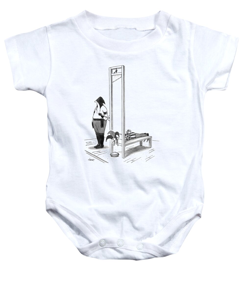 Executioners Baby Onesie featuring the drawing A Court Jester Is Awaiting The Guillotine by Tom Cheney
