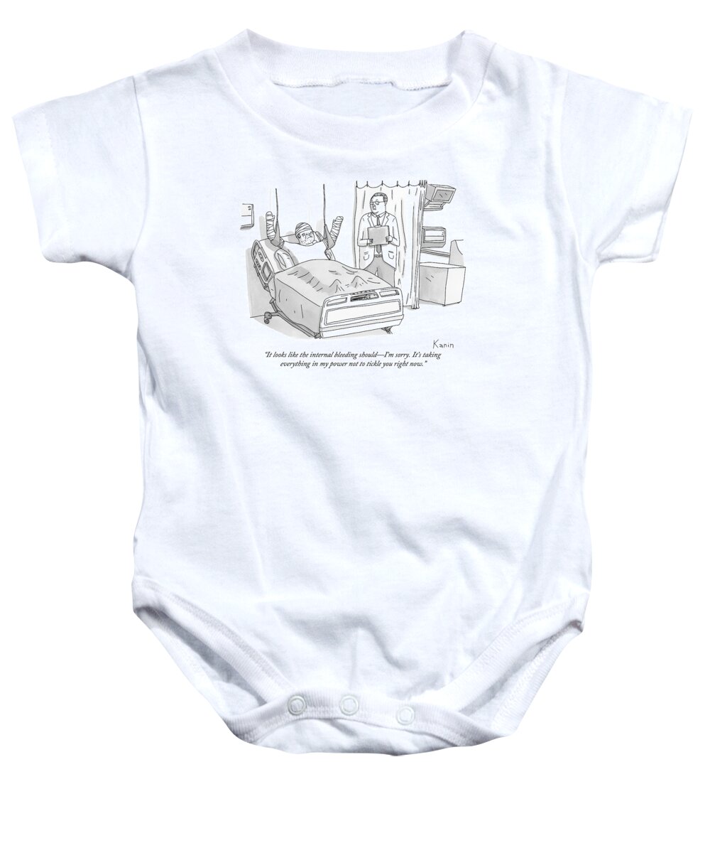 Cast Baby Onesie featuring the drawing A Doctor In A Hospital Addresses His Patient by Zachary Kanin