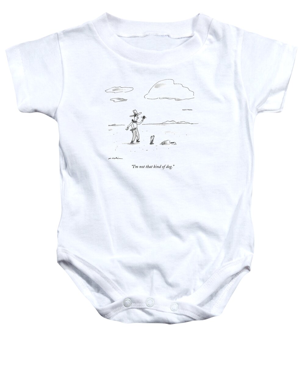 Cowboys Baby Onesie featuring the drawing A Dog Refuses To Play Ball With A Cowboy by Michael Maslin