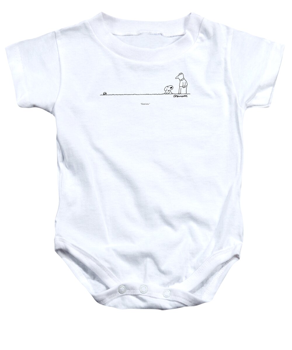 Dogs Baby Onesie featuring the drawing A Dog Speaks To A Man by Charles Barsotti