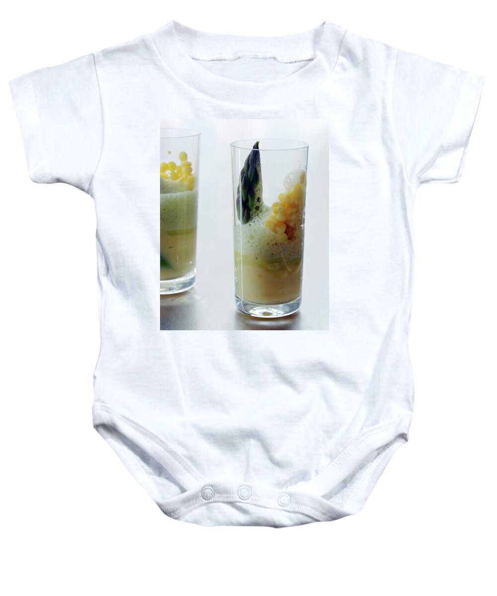 Fruits Baby Onesie featuring the photograph A Drink With Asparagus by Romulo Yanes
