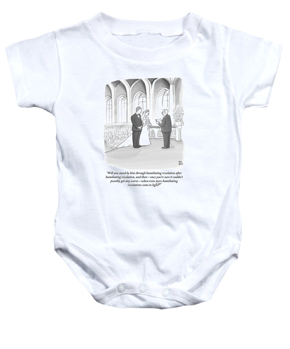Anthony Weiner Baby Onesie featuring the drawing A Husband And Wife Are Getting Married by Paul Noth