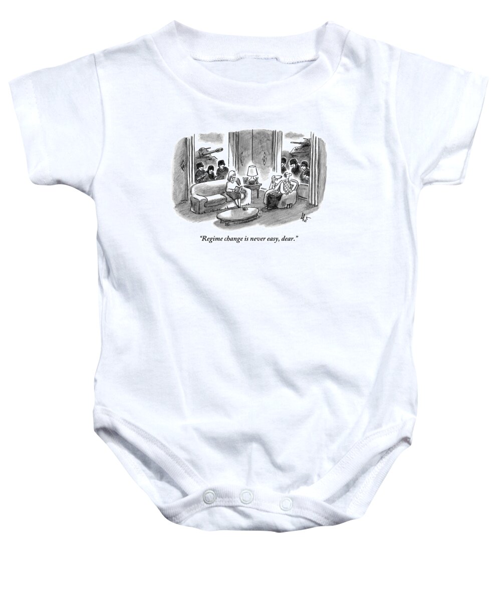 Army Baby Onesie featuring the drawing A Husband And Wife Sit In Their Living Room by Frank Cotham