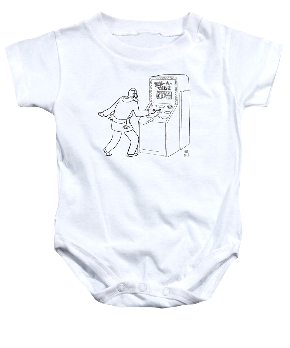 Bris Baby Onesie featuring the drawing A Jewish Man Wielding A Scalpel Is Playing A Game by Paul Noth
